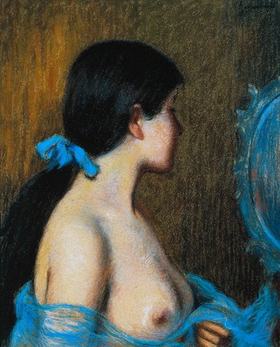 Ung kvinna vid spegeln, av Federico Zandomeneghi (1841-1917), pastell på papper monterad på duk, 46x38 cm av Federigo Zandomeneghi