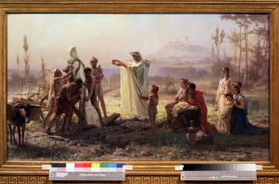 Antikens Grekland: ""Ceremoni till hyllning till guden Hermes"" Målning av Feodor Andreyevich Bronnikov (1827-1902) 1874 Mått 70x123 cm Statens Tretjakovgalleri Moskva av Fedor Andreevich Bronnikov