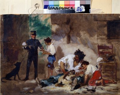 Hundtrimmare i Neapel (Italien) (Hundfrisör i Neapel). Verk av Feodor Andrejevitj Bronnikov (1827-1902). Olja på kartong, 33 x 50 cm, rysk konst. Museet för regionala studier, Shadrinsk (Ryssland). av Fedor Andreevich Bronnikov