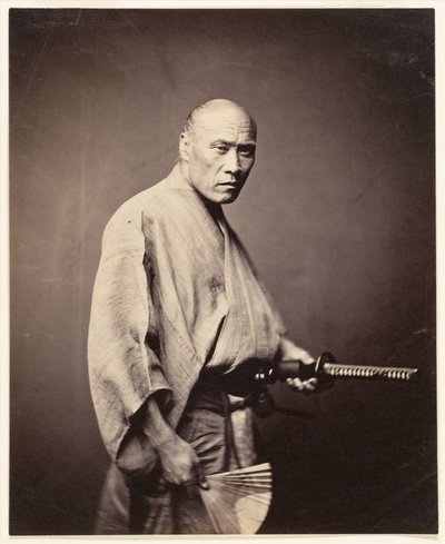 Samurai, Yokohama (1864-65) (albumin silvertryck) av Felice (1825 c.1908) Beato