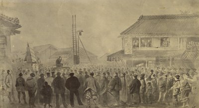 Fotografisk kopia av en teckning av Charles Wirgman av en avrättning av Felice Beato
