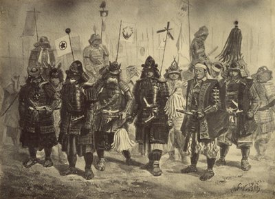 Fotografisk kopia av en teckning av japanska krigare av Charles Wirgman av Felice Beato