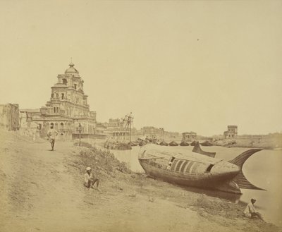 Chattar Manzil-palatset och den kungliga båten i Oude av Felice Beato