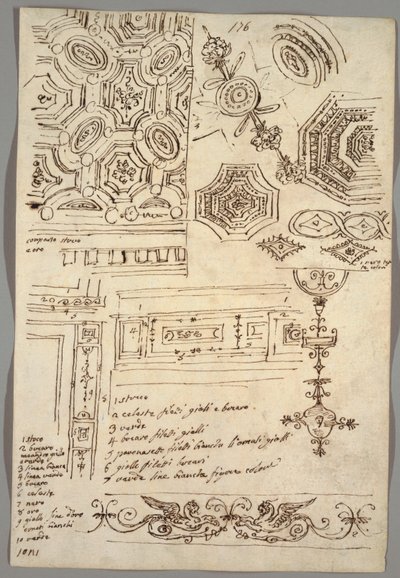 Dekorativa motiv; Verso: Anatomiska studier av Felice Giani