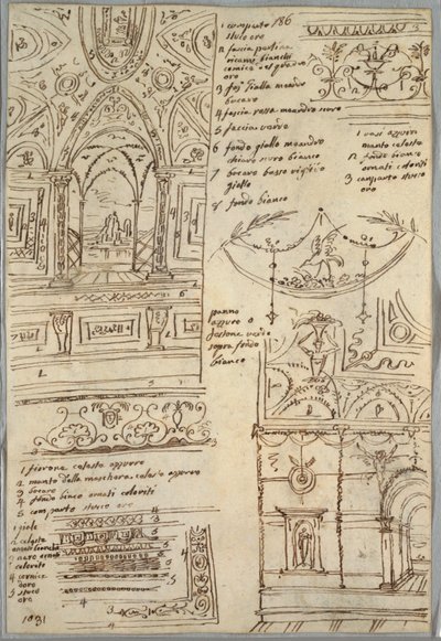 Dekorativa studier; Verso: Anatomiska studier av Felice Giani