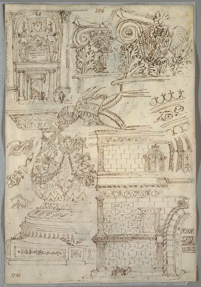 Dekorativ studie; Verso: Anatomisk studie av Felice Giani