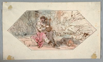Teckning, Apollo vaktar kung Admetus hjordar [eller flockar], 1780-1800 av Felice Giani