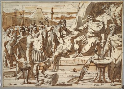 Teckning, Caius Mucius Scaevola och Porsena, 1800-1820 av Felice Giani