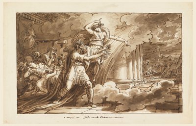 Teckning, Iris uppmuntrar Priamos att tigga Hektors kropp av Akilles, 1810-20 av Felice Giani