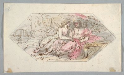 Teckning, Jupiter tröstar en bedjande gudinna, troligen Venus, 1796-98 av Felice Giani