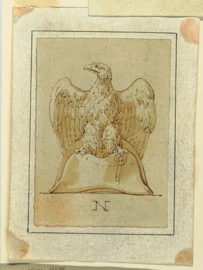 Teckning, projekt: Örn med inverterade vingar, stående på en fransk bicornehatt, ca 1800 av Felice Giani