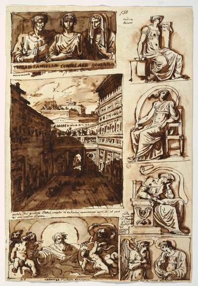 Teckning, Olika konstverk.  Hovet i Palazzo Mattei i Rom, 1812-14 av Felice Giani
