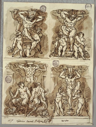 Fyra hermer, studier efter Carracci av Felice Giani