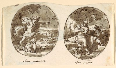Man the Hunter, Man the Shepherd, Design för välvt tak, Sala dei Legislatori, Palazzo Conti-Sinibaldi, Faenza av Felice Giani