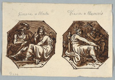Mars och Juno; Mercury och Diana utspelar sig i diagonal komposition av Felice Giani