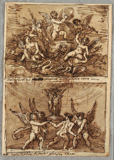 Putti i en vagn med delfiner och svanar av Felice Giani
