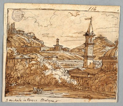 Skissboksida, Folio 57: Studie efter Michele i Bosco, Bologna; Verso, arkitektoniska detaljer av Felice Giani