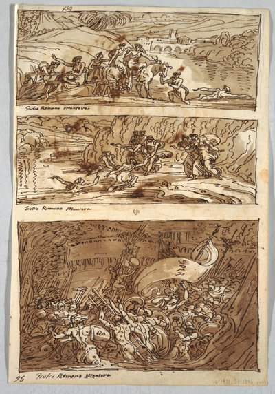 Skissboksida, Folio 95: Tre målningar efter Giulio Romano; Verso: Lejon och örn av Felice Giani