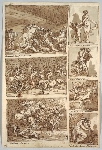 Skissboksida: Studier efter målningar i Ferrara, Rom, Bologna, Mantua efter konstnärerna Tibaldi, Raphael, Andrea del Sarto och Polidoro; Verso: Fågelskelett och hästhuvud av Felice Giani
