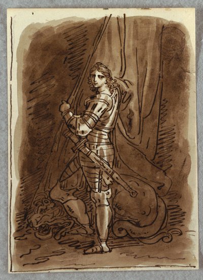 St. George, Detalj från en polytich med jungfrun på tronen, Studie efter Dosso Dossi av Felice Giani
