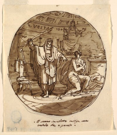 Översteprästen straffar en vestalisk jungfru, Hall of Numa Pompilius, Palazzo Milzetti, Faenza av Felice Giani
