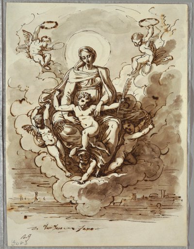 Madonnan och barnet i ära, studie efter Dosso Dossi av Felice Giani