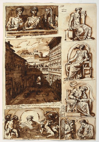 Olika konstverk. Palazzo Matteis hov i Rom av Felice Giani