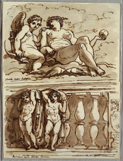 Venus och Amor, Studie efter Annibale Carracci av Felice Giani