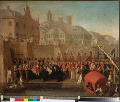 Besök i frihamnen i Genua av H.S. Påven Pius VII, ca 1818 (olja på duk) av Felice Guascone