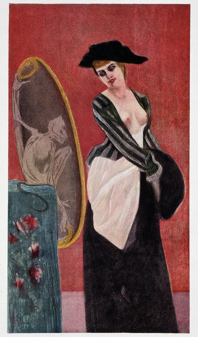 The Demon of Covettery: en monstruös reflektion av en kvinna som tittar på sig själv i en spegel, "Felicien Rops"" av Rudolf Klein. av Félicien Rops