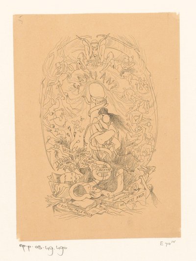 Frau in amouröser Umarmung mit einem Skelett av Félicien Rops