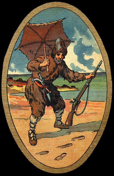 Robinson Crusoe: Illustration av Felician MYRBACH MYRBACH RHEINFELD (1853-1940) För Daniel Defoes bok (De foe) Robinson Crusoe. Inget datum. Omkring 1934 av Felicien baron de Myrbach-Rheinfeld