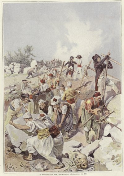 Soldater och civila bygger en barrikad av Felicien baron de Myrbach-Rheinfeld