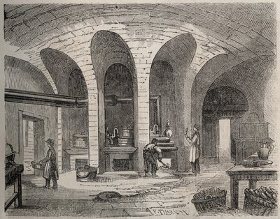 Paris - Prison de la petite Roquette (fängelse för kvinnor och tonåringar) - Les Cuisines - Gravyr av efter Felix Thorigny - i Le Monde Illustre från juli 1865 av Felix (after) Thorigny