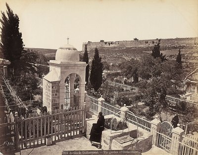 Utsikt över Getsemane trädgård eller olivträdgården, där Kristus, enligt traditionen, passerade de sista dagarna av sitt liv av Félix Bonfils