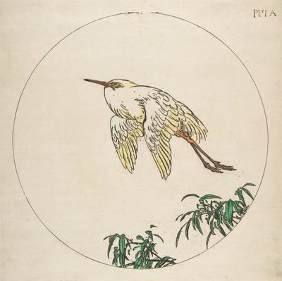 Dekoration för en tallrik: An Egret Flying Above Bamboo Branches, 1850-1914. av Felix Bracquemond