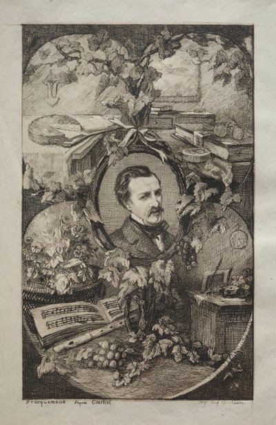 Frontispice för "New Works of Champfleury, The Friends of Nature:" Porträtt av Champfleury, efter Gustave Courbet av Felix Bracquemond