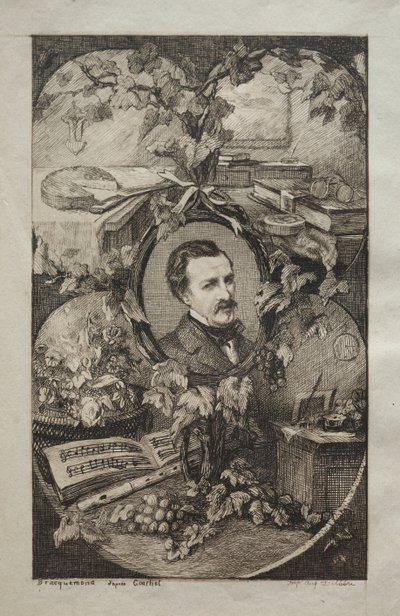 Frontispice för nya verk av Champfleury, The Friends of Nature: Portrait of Champfleury, 1859. av Felix Bracquemond