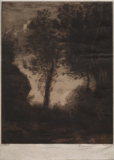 Landskap: Solnedgång, efter Corot, ca. 1858. av Felix Bracquemond