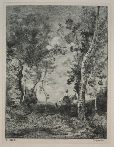 Landskap, eller Den vita hästen, efter Corot av Felix Bracquemond