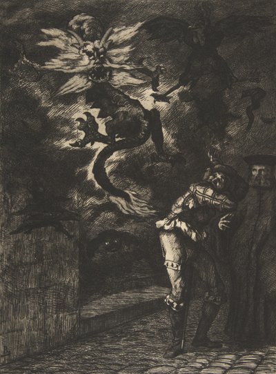 Panurge lämnar Raminagrobis, 1854-55. av Felix Bracquemond