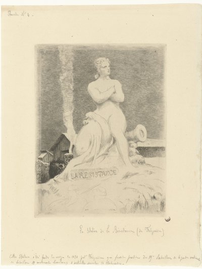 Staty La Résistance (motstånd) av Alexandre Falguière och soldater under belägringen av Paris La Motstånd Siège de Paris en 1870 (serietitel) av Felix Bracquemond