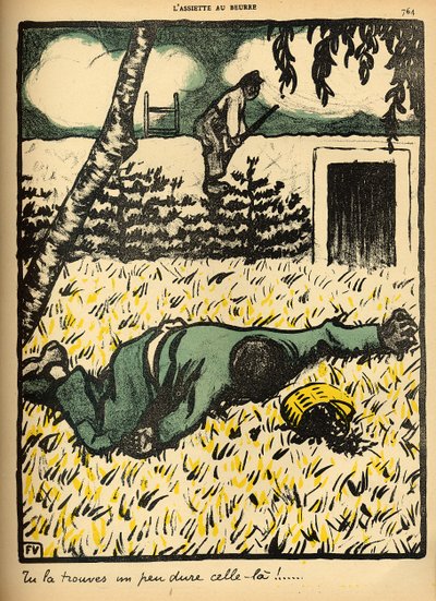 En bonde skjuter en luffare som ertappas med att stjäla plommon från hans träd, från 