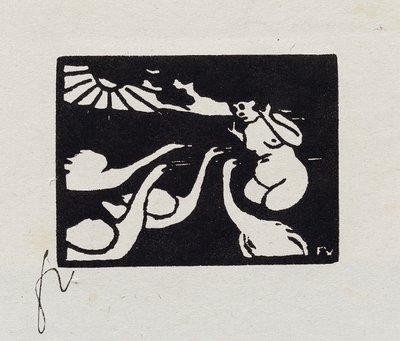 Badare med svanar, X från "Les Petites Baigneuses", 1893 av Felix Edouard Vallotton