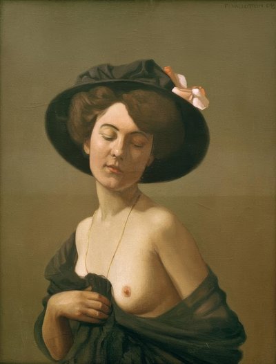 Kvinna draperad i en svart halsduk, svart hatt av Felix Edouard Vallotton