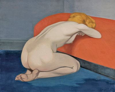 ""Naken kvinna som knäböjer framför en röd soffa"" Naken kvinna knäböjer framför en röd soffa av Vallotton, Felix Edouard (1865-1925) av Felix Edouard Vallotton