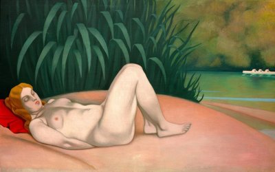 Naken kvinna som sover vid vattnet av Felix Edouard Vallotton