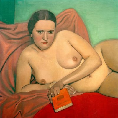 Naken kvinna som håller en bok av Felix Edouard Vallotton