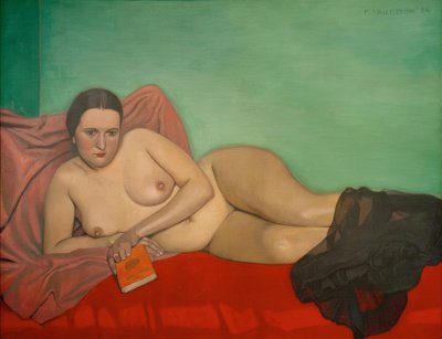 Naken kvinna som håller en bok av Felix Edouard Vallotton