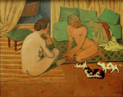 Nakna kvinnor med katter av Felix Edouard Vallotton